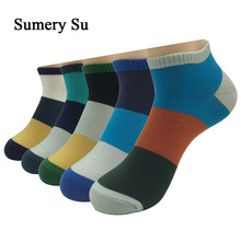 5 Pairs/Lot Coton Ankle Socks Men Casual Colorful Plaid Combed Cotton Short Socks Male Boyfriend 5 Color Hot Sale 2024 - buy cheap