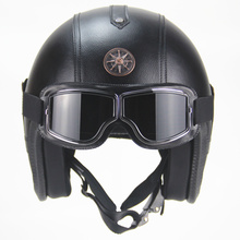 Casco de cuero PU para moto, accesorio para Moto rcycle Chopper, de cara abierta, retro, 3/4 2024 - compra barato