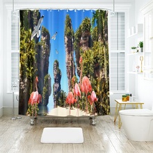 Cortina de baño con estampado 3D de flamencos, poliéster moderno, resistente al agua, moho, decoración para el hogar 2024 - compra barato