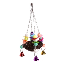 Natural Rattan Nest Bird Swing Toy with Bells Cage Perch Stand For Parrot Budgie Parakeet Cockatiel 2024 - buy cheap