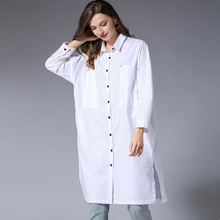 Women's casual shirts pure cotton Loose white shirt long sleeve spring new Big yards Open fork shirt XL to 4XL Black long shirts 2024 - buy cheap