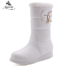 Sgesger botas de neve femininas, calçados de plataforma quentes de pelúcia para mulheres, com laço, botas de cano médio para inverno tamanho 28-43 b720 2024 - compre barato