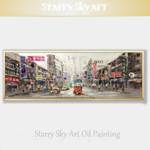 Professional Artist Hand-painted High Quality Wall Art Old HongKong Street Oil Painting on Canvas Hong Kong City Oil Painting 2024 - buy cheap