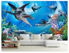 Papel de parede 3d personalizado para tv, mural de parede new 3 d subaquático com configuração de tv, dinossauros, decoração para casa 2024 - compre barato