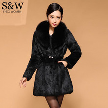 Big Size 5XL 6XL Warm Winter Women's Medium-long Fox Fur Collar Thick Faux Fur Coats Black,White Rabbit Fur Coat With Belt 2024 - buy cheap
