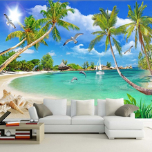 custom 3 d photo wallpaper wall murals 3D wallpaper Beach tree waves lawn path seagulls for living room 3d wallpaper Home Decor 2024 - buy cheap