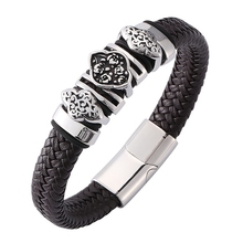 Pulsera de cuero trenzado marrón para hombre, joyería Vintage de acero inoxidable, cierre magnético, brazaletes de fiesta, regalo SP0128, nuevo diseño 2024 - compra barato