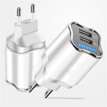 SOONHUA Portable 5V 2A 2 USB White Universal Quick Charging Adapter LED Light Display Wall Charger Travel  For iPhone Samsung 2024 - buy cheap