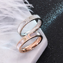 YUN RUO Fashion Shell Zirconia Inlay Couple Rings Rose Gold Color Woman Birthday Gift Party Titanium Steel Jewelry Never Fade 2024 - buy cheap