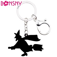 Bonsny Acrylic Halloween Witch Shadow Key Chains Keychains Ring Pendant Fashion Punk Jewelry For Women Girls Bag Car Charms Gift 2024 - buy cheap
