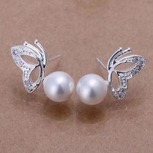 Fashion silver plated Earring for Women 925 jewelry silver plated For Women Pearl Butterfly White Earrings /NVKDYKZGE017-2 2024 - buy cheap