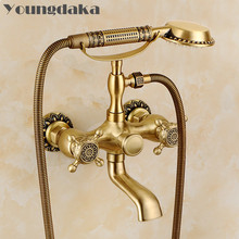 Conjunto de chuveiro luxuoso com acabamento em bronze, frete grátis, estilo vintage, carving, para banheira 2024 - compre barato