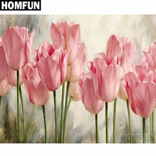Homfun quadrado completo/broca redonda 5d diy pintura diamante "flor rosa" bordado ponto cruz 5d casa decoração presente 2024 - compre barato