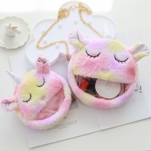 Bolso cruzado de unicornio y arcoíris de peluche para bebé y niña, bolsa de cosméticos de maquillaje Visible, regalo para niña 2024 - compra barato