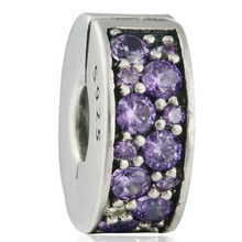 Spring New Purple CZ Pave Stopper Lock Clip Charm Beads 925-Sterling-Silver Fine Jewelry DIY Accessories Fit Pandora Bracelet 2024 - buy cheap