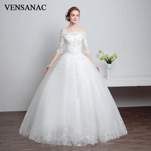 VENSANAC 2018 Lace Boat Neck Ball Gown Appliques Backless Wedding Dresses Crystal Sequined Half Sleeve Bridal Gowns 2024 - buy cheap