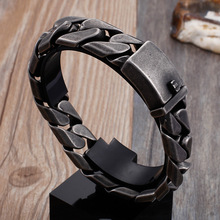 Fashion Men Punk Curb Chain Bracelets Retro Black Stainless Steel Wide Link Cuban Curb Chain Square Bracelets Jewelry 2024 - buy cheap