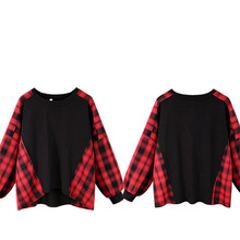 2018 autumn and winter European and American women's plaid long-sleeved T-shirt women's shirt large size bottoming shirt 2024 - buy cheap