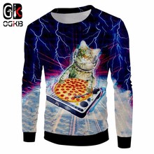 OGKB-Sudadera con estampado divertido de gato y Pizza para hombre y mujer, suéter con cuello redondo y estampado 3d de galaxia espacial, ropa de calle informal de hip hop, Unisex, novedad 2024 - compra barato