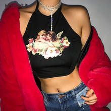 HEYounGIRL Black Casual Halter Women Tank Top Printed Sleeveless Backless Sexy Crop Tops Tees Streetwear Cami Top Summer 2019 2024 - buy cheap