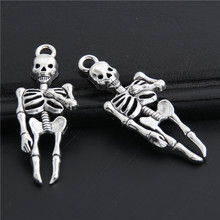 10pcs  Silver Color Skull Skeleton Charms Halloween Pendant medicine Fit Making DIY Bracelets Necklaces Jewelry 15.5x43mm A3036 2024 - buy cheap