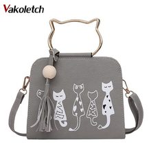 Bolsa feminina atravessada couro pu, bolsa ombro pequeno bordado gato fashion 2020 2024 - compre barato