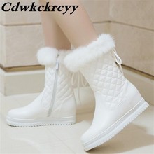 Botas de nieve blancas para mujer, botines de Cachemira para mantener el calor, pelo de conejo, fondo plano, promocional, Invierno 2024 - compra barato