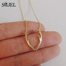 SMJEL New Fashion Deer Horn Antler Necklace Pendants for Women Girls Christmas Animal Moose Jewelry Collier Femme Gifts bijoux 2024 - buy cheap