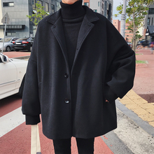 2021 inverno moda masculina solto parkas casual trench cor preta mistura de lã cashmere casacos longos algodão-acolchoado roupas M-2XL 2024 - compre barato