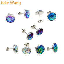 Julie Wang 5 Pairs Resin Mermaid Scales Cabochon Multi-colored Stud Earrings Women Girl Party Earrings Stainless Steel Base 2024 - buy cheap