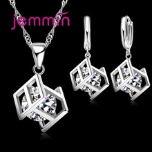 Conjunto de joyería de plata de ley 925 para mujer, Gargantilla geométrica, Joyas, colgante de Circonia cúbica, collar, pendientes, novedad 2024 - compra barato