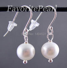 Wholesale Pearl Earrings - AAA 7-8MM White Color Natural Freshwater Pearl Dangle Earring Set - Free Shipping 2024 - buy cheap