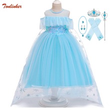 Fantasia infantil frozen, traje infantil de princesa da neve para meninas, vestido azul de festa, fantasia de tule, 2021 2024 - compre barato