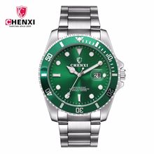 Chenxi-reloj analógico de acero inoxidable para hombre, accesorio de pulsera de cuarzo resistente al agua con calendario, complemento Masculino de marca de lujo disponible en color verde, 2020 2024 - compra barato