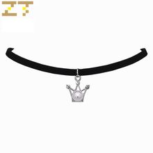 Hot Sale Fashion White Simulated Pearl Crystal Crown Pendant Black Velvet Leather Statement Choker Necklace for Women Jewelry 2024 - buy cheap