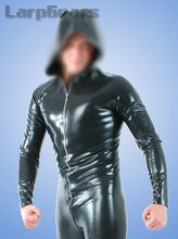 Men long sleeve latex T-shirt with cap rubber fetish exotic tank tops with front zip 2024 - buy cheap