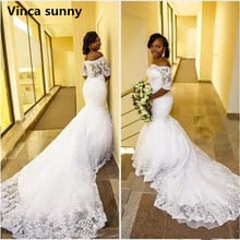 Vestidos de novia de sirena con hombros descubiertos, Media manga, apliques de encaje blanco, vestidos de novia, Vestido de novia 2021 2024 - compra barato