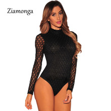 Ziamonga Transparent Mesh Bodysuit Women Tops Autumn Rompers Womens Jumpsuit Fitness Plaid Club Party Bodysuit Macacao Feminino 2024 - buy cheap