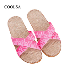 Coolsa chinelos femininos de linho, chinelos lisos respiráveis de linho em multi cores eva leve para praia 2024 - compre barato