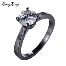 RongXing Shining White AAA Zircon Four Claw Wedding Rings For Women Men Black Gold Filled Birthstone Ring Engagement Jewelry 2024 - buy cheap