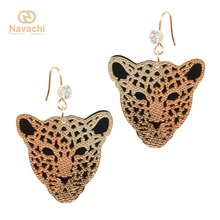 Navachi  Yellow GP Cheetah Hollow Leopard Head Crystal Earrings Hook SMT1392 2024 - buy cheap