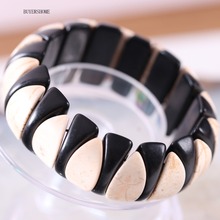 Free Shipping Handmade For Women Jewelry Natural Stone Beads Black and White Howlite Stretch Bracelet 8" 1Pcs H614 2024 - buy cheap