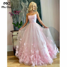 Princesa blush rosa vestidos de baile com flores vestido de noite alças de espaguete tule vestido de baile para mulher feito sob encomenda 2024 - compre barato