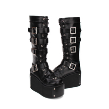 Angelical imprint mori-zapatos de motocicleta para mujer, tacones de cuña alta, botas punk lolita para mujer, zapatos de vestir de princesa con remaches de 10cm 2024 - compra barato