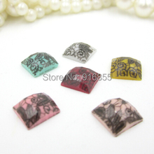 Free shipping Colorful 30pcs/lot 10mm Exquisite Square-shape flatback black lace resin rhinestone beads 2024 - buy cheap
