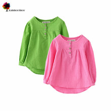 New Children Clothing Spring Autumn Girls Fresh  Solid O-neck  Long-sleeved Quality Cotton Girls Blouses 2024 - buy cheap