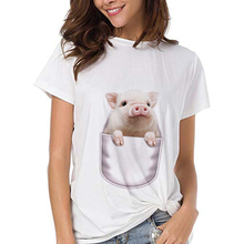 Camiseta con estampado de cerdo kawaii para mujer, ropa de sección delgada, moda hipster Harajuku, Tops para mujer 2019 2024 - compra barato