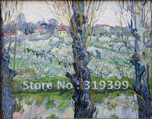 Lienzo de lino de reproducción de pintura al óleo, vista de los huertos florecientes 1889 Neue Pinakothekq de van gogh,100% hecho a mano, DHL 2024 - compra barato