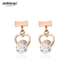 JeeMango Luxury Cubic Zirconia Dangle Earrings Jewelry Titanium Steel Hollow Heart-shaped Drop Earrings Women Earrings JE17039 2024 - buy cheap