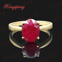 18 k yellow gold with 100% natural ruby ring female fine jewelry Contracted joker money red 2024 - buy cheap